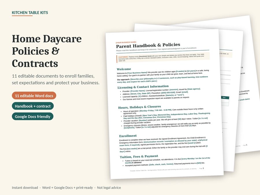 Home Daycare Policies and Contracts Pack preview